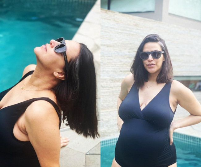 Neha Dhupia ने पूल किनारे बिकिनी में दिए ग्लैमरस पोज, बेबी बंप फ्लॉन्ट करती तस्वीरें वायरल